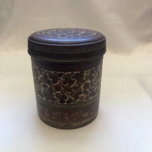 Antique VTG Burma Burmese lacquer ware betel nut‎ box red gold flowers trinket
